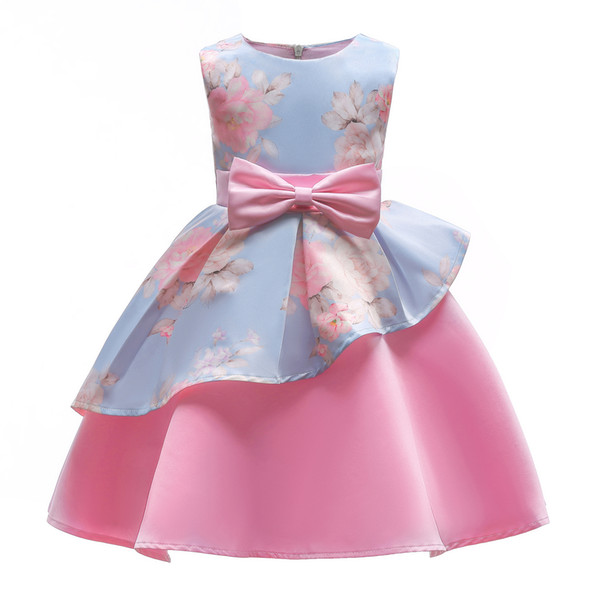 2018 spring and summer new lovely style dresses with floral print girls dresses children bow dresses