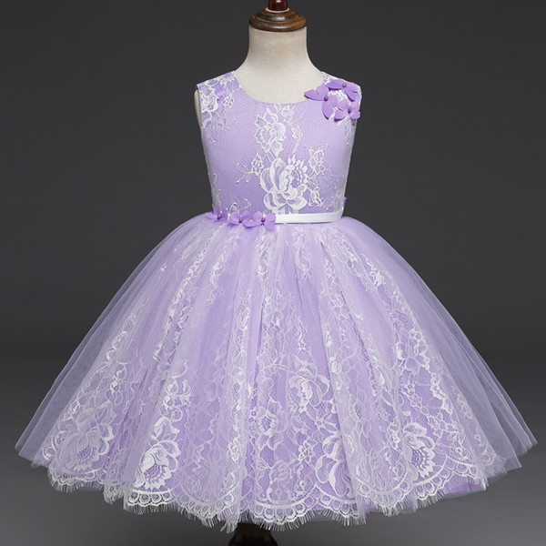 2019 new fashion children's wedding lace bow princess dress formal dress children's wear party women's dress