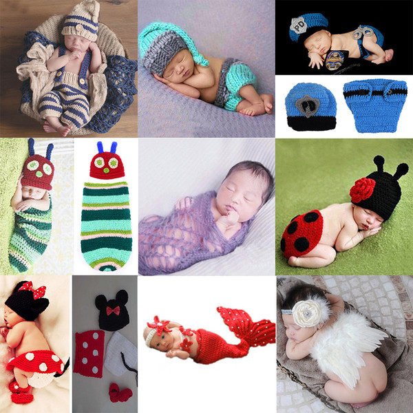 Newborn Baby Photography Props Boys Clothing Set Crochet Costume Striped Soft Outfits Beanie Pant wholesale