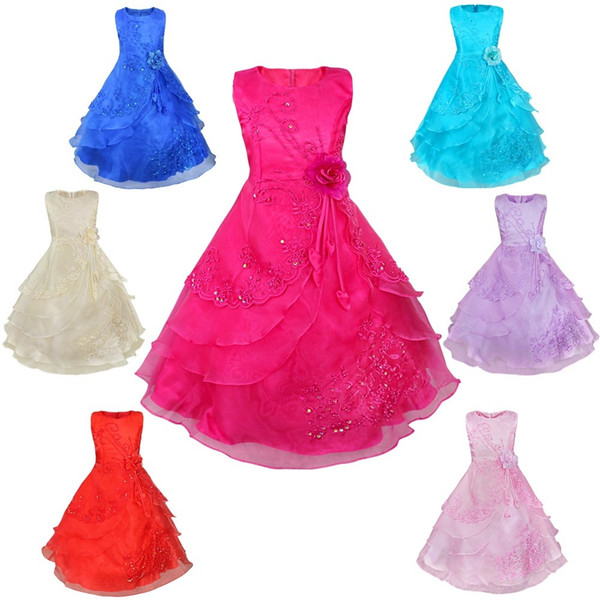 iEFiEL Kids Girls Embroidered Flower Bow Formal Party Ball Gown Prom Princess Bridesmaid Wedding Children Tutu Dress