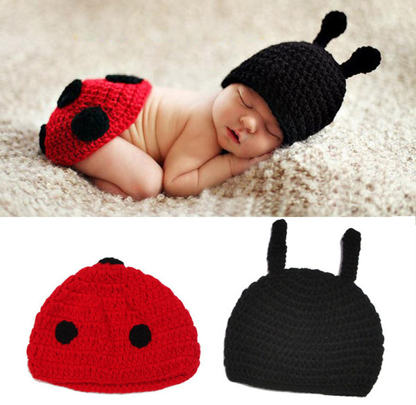 Cartoon Design Baby Photo Props Hat with Butt Cover Set Dotted Baby Cover Crochet Newborn Photo Props Knitted Costume 1 Set BP011