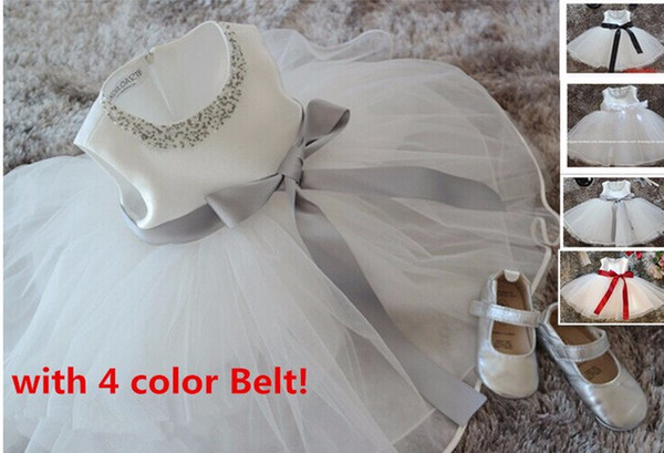 EMS DHL Free High Qualit Christening dresses White Lace Tulle Baby Girl Dress Princess Pearl Ball Gown Party Wedding Girls Dresses for 9-24M