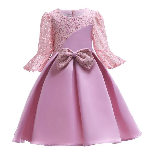 Kids and girls dresses autumn child wear lace bow dress girls child princess dress child dress factory wholesale