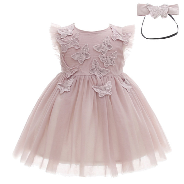 Baby Girls Dress Infant Birthday Christening Wedding Party Lace Tulle Tutu Dresses Outfit with Headband