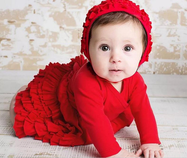 2016 Newborn Baby Girls cotton autumn winter Clothes caps set baby red/pink dress Clothing Sets Infant long sleeve Christening dresses