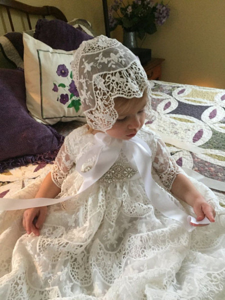 New Lace Christening Dresses For Baby Girl With Half Sleeves Baptism Gown Cheap Kid First Communication Dress