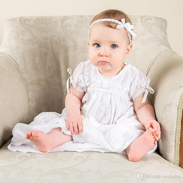 New Noble Baby Girl Baptism Gown White Christening Dress Robe Flower Lace Applique Baby Boy 0-24month