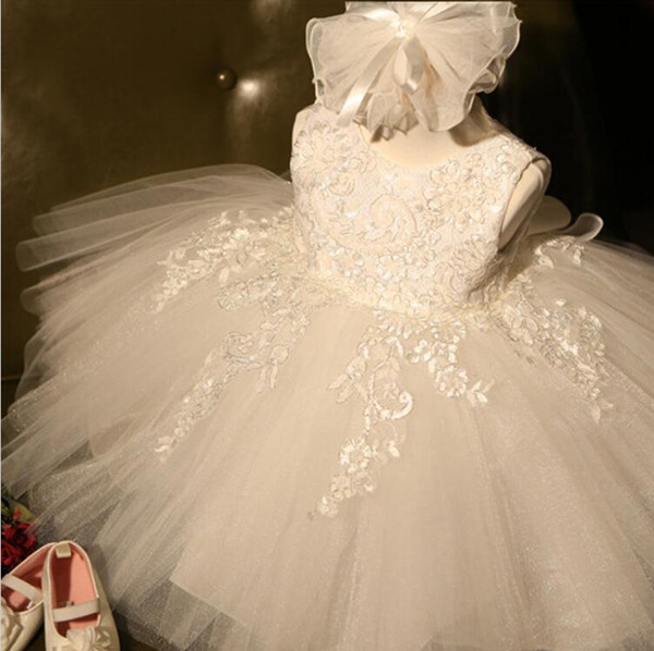 Lace Flower Fancy Party Dresses For Girl Baby Child Wedding Dress Little Girl Ceremony Dress Girl Beauty Christening Gown