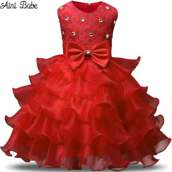 Aini Babe Girl Dress Princess Christmas Lace Kids Christening Events Party Wear Dresses For Girls Children Baby Red Clothes