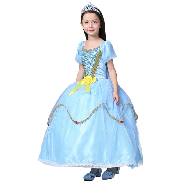 2018 2 Colors Blue and Yellow Girl Halloween Party Cosplay Dresses Christmas Dresses For Girl Princess Dresses