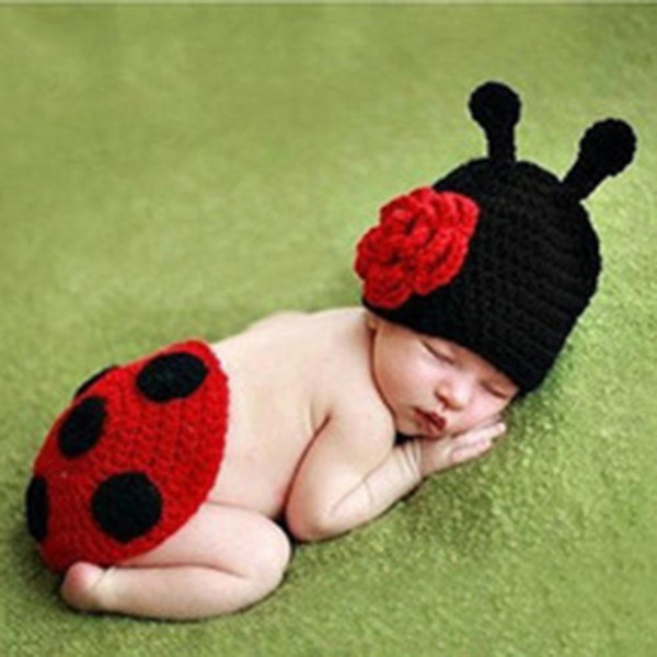 Newborn Cute Baby Crochet Photography Props Hats and Caps Beatles Style Soft Comfortable Adorable Clothes boys clothing set