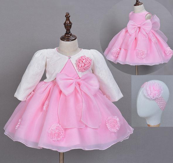 2016 autumn/winter outfits dress baby girls Baptism Dress Christening Gown Newborn noble 3pcs/set Girls' party Infant Princess wedding dress