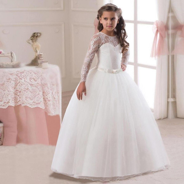 Princess Flower Girl Dress Tutu White Wedding Graduation Party Dress Girls Children's Costume Teenager Vestido Menina 5-14 Years