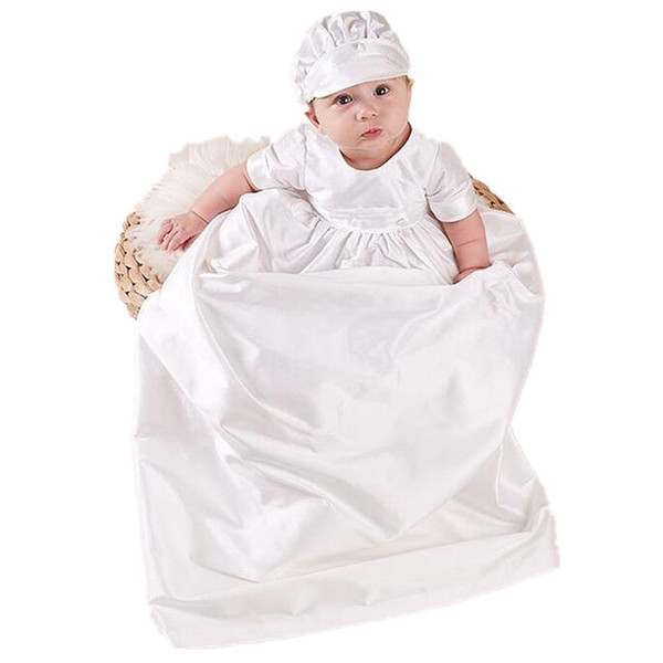 BBWOWLIN Baby Boy Baptism Christening Gowns with Hat White Overlength Clothes 9015