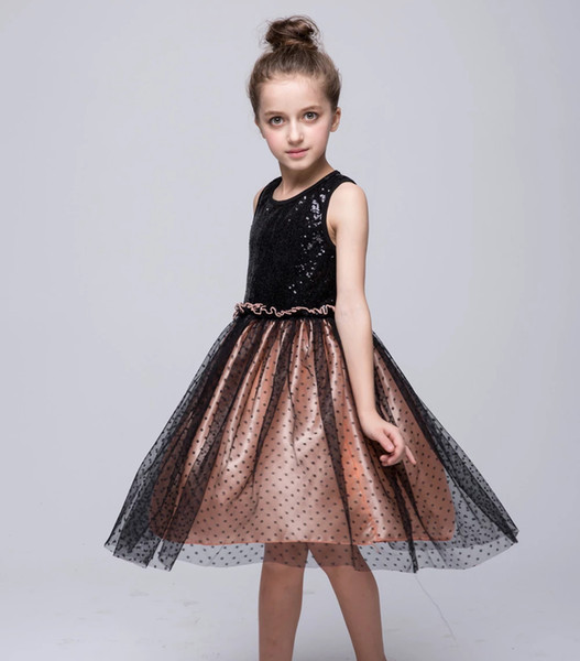 Luxury Baby Girl Sequin Dress For Party Birthday Causal Dresses Summer Spring Autumn Sleeveless Mesh Black Cool Girl Dresses for Age 2-8 Yea