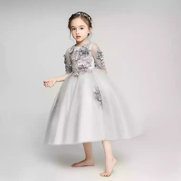 Flower Girl dress Children Princess Dress Girl Long Sleeve Bitter Fleabane Bitter Fleabane Wedding Dress Small Host Show Piano Evening