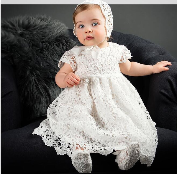 Factory Outlet Baby Girls Dress Infant Princess Christening Baptism Party Birthday Formal Wedding Dresses with Bonnet