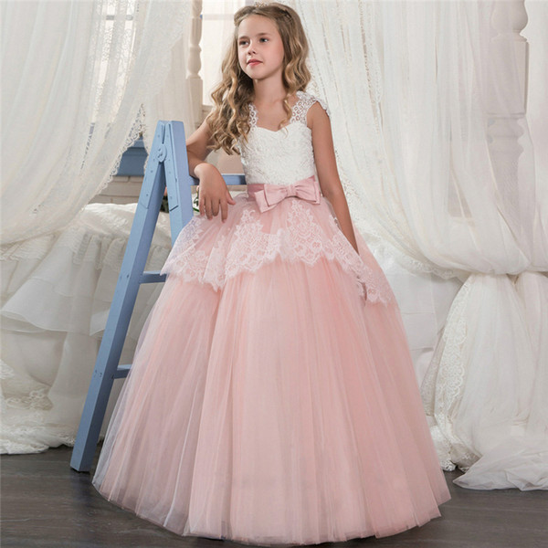 Elegant Fancy Dress For Girls Pageant Party Teenager Graduation Ball Gown Summer Wedding Event Tutu Long Lace Girl Pink Dresses