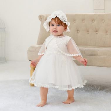 Baby girls christening outfits infant lace tulle tutu dress+lace gauze embroidery capes+falbala hat 3pcs sets baby 1st birthday dress F7189