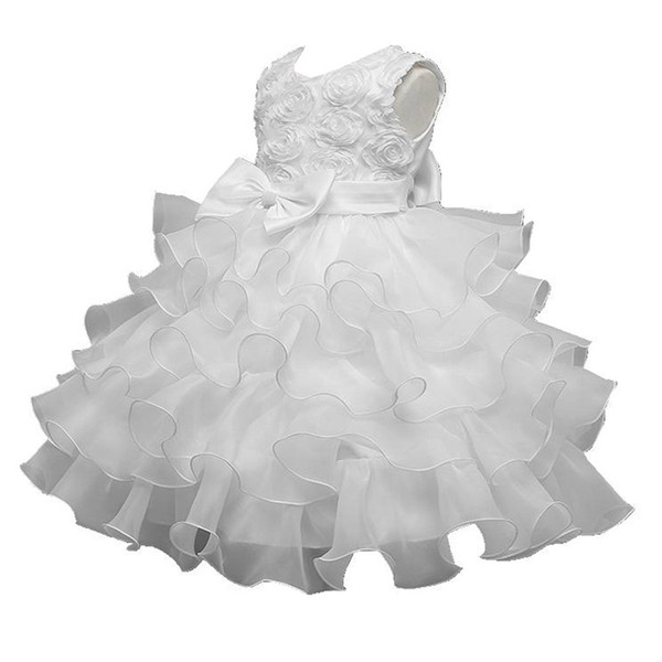 3D Rose White Baby Girl Christening Gowns Cupcake Kids Dresses For Girls Clothes Summer Dress 2018 Boutique Toddler Clothing