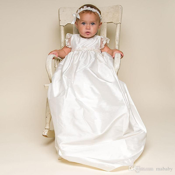 White Baby Girl Christening Gowns with Headdress 1 Year Birthday Dress Elegant for Newborn - 2 Years Old Baby Girls