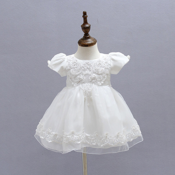 Baby Girls Christening Gown Vestidos Infantis Princess Wedding Party Lace Dress for Newborn Baptism 3PCS Dresses+Hat+Shawl