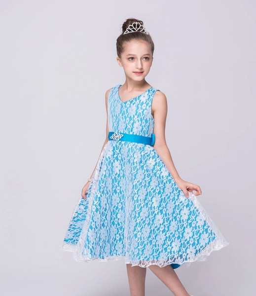 Luxury 2019 Girls Party Dresses Princess Cute Girl Kids Pleated Dress for Evening Wedding Sleeveless Lace Gown Dress for Age 2-12 Years