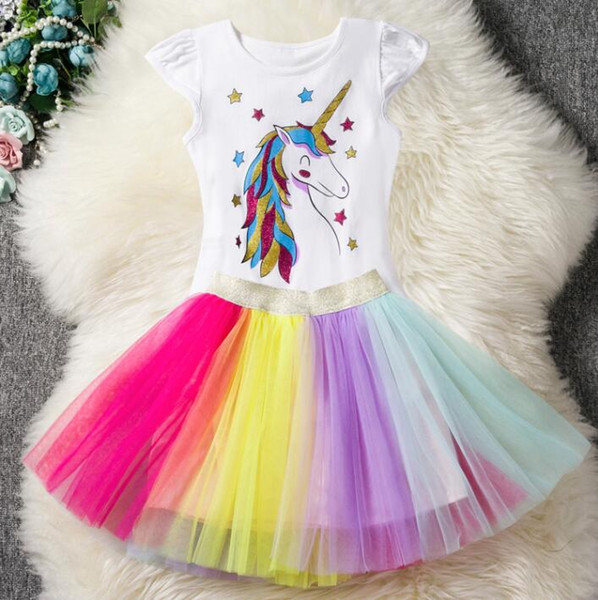 Unicorn Rainbow Dresses, European and American Birthday Girl Princess Skirts, 2019 New Products Cartoon Skirts Wholesale