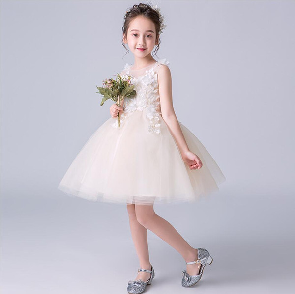 Girls Pengpengsha Princess Skirt Summer New White Children's Dresses Girls Lovely White Performing Dresses Birthday Party Flower Children