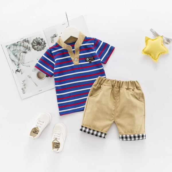 Summer Fashion Casual Newborn Baby Boys Toddler Clothes Striped Short Sleeve Tops Shorts 2Pcs/sets Cotton Kids Outfits Clothing