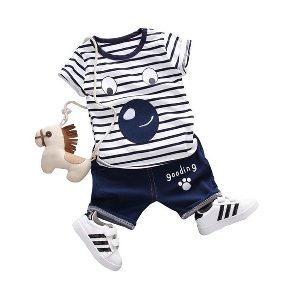 Summer Children Boys Girls Clothing Baby Cartoon Bear T-shirt Pants 2pcs/set Kids Sport Striped Clothes Toddler Cotton Tracksuit