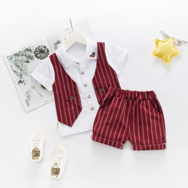 2019 New Summer Children Boys Cotton Clothes Kid Lapel fake vest T-Shirt Shorts 2pcs/Set Toddler Infant Clothing Baby Tracksuits