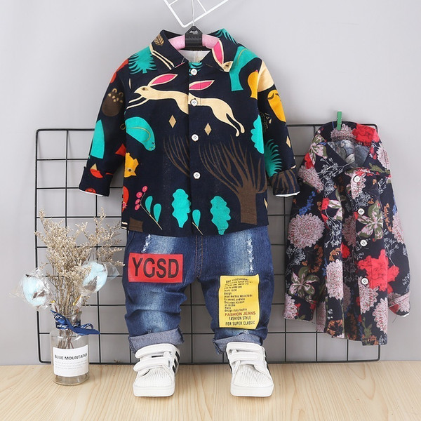 Spring Baby Boys Cotton Clothing Toddler Children Clothes Suits Cartoon Color Print Shirt Pants 2Pcs/Sets Casual Infant Costume