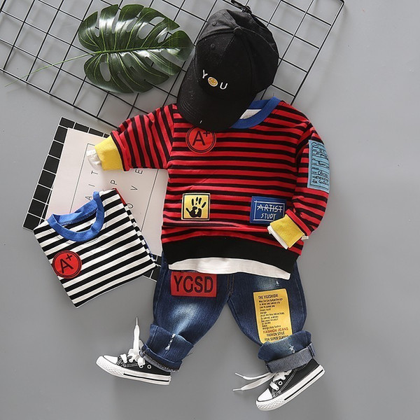 Spring Infant Clothing Sports Striped Candy Color T-shirt Pants 2pcs/sets Children Toddler Tracksuit Baby Boys Girl Clothes Suit