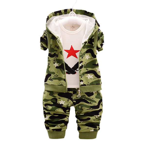 Children Camouflage Clothes Kids Sport Suit Fashion Brand Autumn Cotton Camo Hooded Vest And T-shirt And Pants 3Pcs Clothing Set