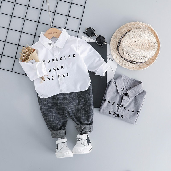 Spring Baby Boys Girls Clothing Children Clothes Suits Leisure Gentleman Style Shirt Pants 2Pcs/Sets Kids Toddler Infant Costume