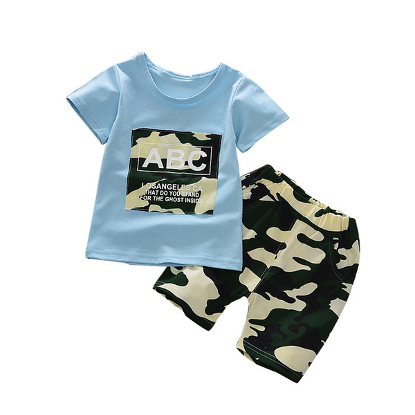 2018 Summer new Army Camouflage Baby Boy Girl Cotton Short T shirt Top Newborn Clothing Printed Sets Gift Suits Kids Clothes