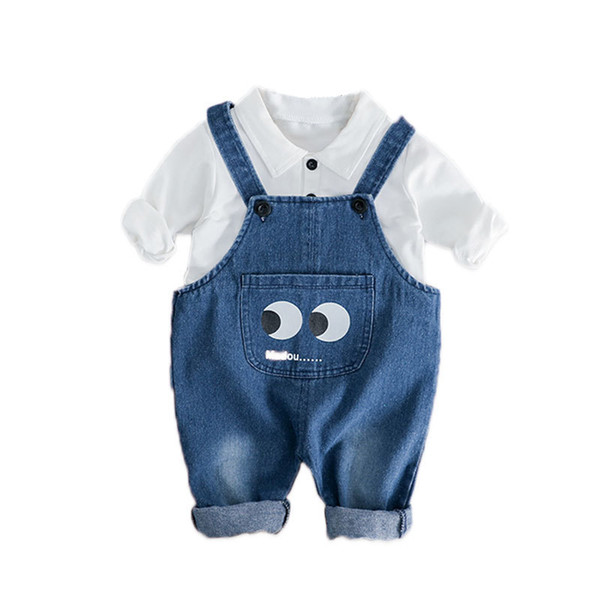 Spring Autumn Infant Clothes Baby Girls Boys Clothing Sets Fashion Kids Lapel T-Shirt Overalls 2 Pcs/Set Children Cotton Casual Costume