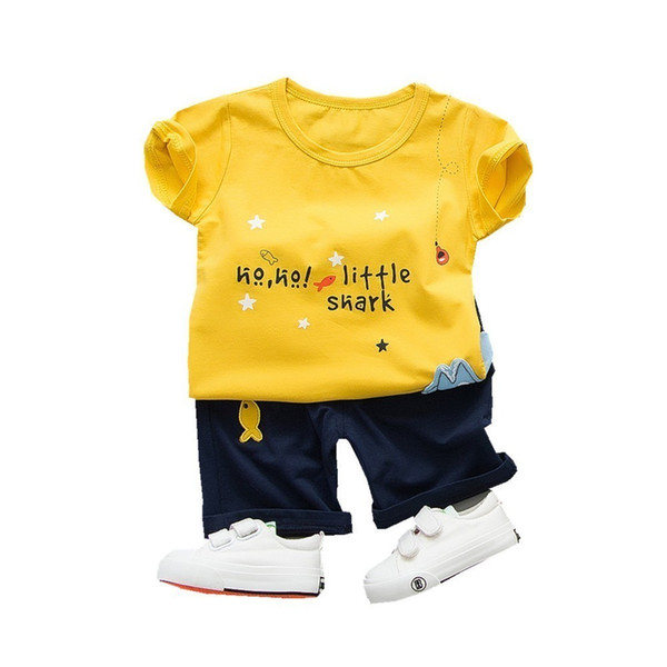 Children Boy Girl Fashion Clothes T-shirt Pants Baby Cartoon Fish 2 Stks / Set Summer Kids Toddler Tracksuits Cotton Clothing