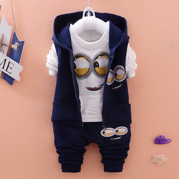 Baby Girls Boys Minions Suits Infant Newborn Clothing Kids Hooded Vest T-Shirt Pants 3Pcs/Set Spring Autumn Cartoon Cotton Children Clothes