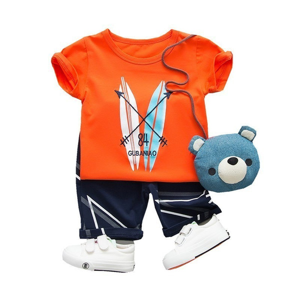 Summer Boys Girls Cotton Clothing Baby Fashion Cartoon Print T-shirt Pants 2pcs /sets Kids Sports Apparel Toddler Tracksuit