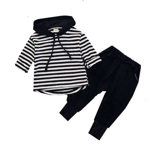 Spring Autumn Baby Boy Girl Clothes Striped Hooded T-shirt Pants 2pcs/Set Children Toddler Tracksuit Infant Clothing Sports Suit