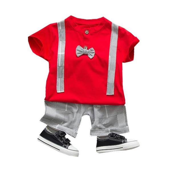 Fashion Baby Boy Girl Children Clothing Summer Cotton Suit Infant Cartoon Gentleman Arch T-shirt Pants 2 Stks Tracksuits / Set