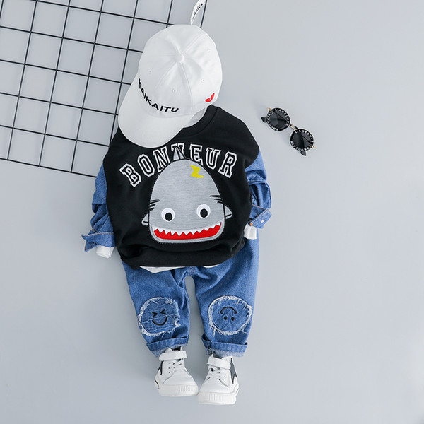 2019 Spring Autumn Baby Girls Boys Clothing Sets Cartoon Shark T Shirt Jeans 2 Pcs Children Kids Casual Costume Infant Clothes Suits