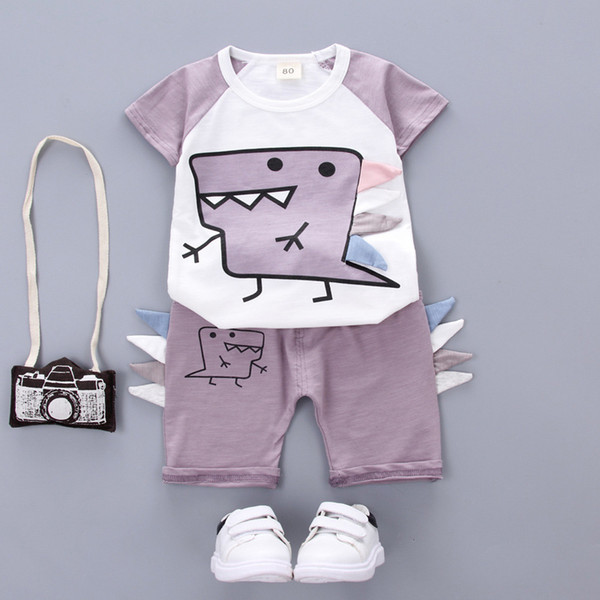 Summer Children Casual Clothing Sets Baby Boys Girls Cartoon Dinosaur T-shirt Shorts 2Pcs Suits Fashion Toddler Cotton Clothes