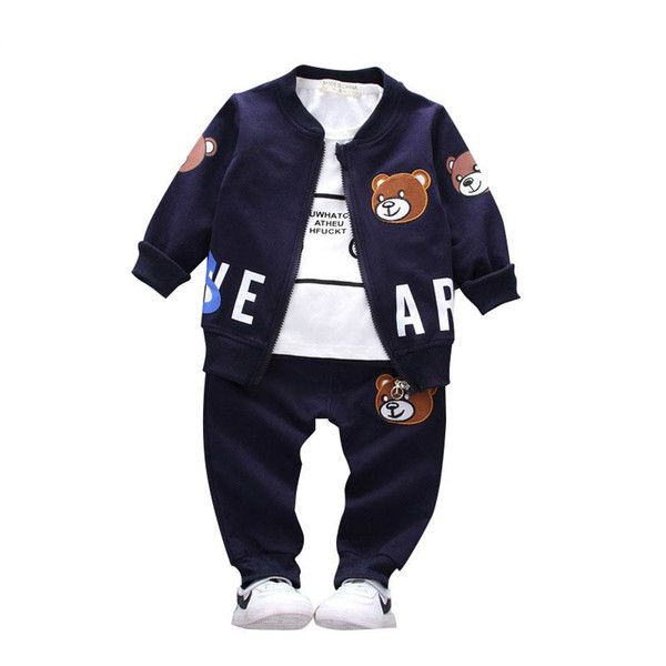 Brand New Children Boy Girls Clothing Sets Spring Autumn 2018 Fashion Cartoon Bear Style Cotton Coat With Pants Baby Clothes 3 Pcs Tracksuit