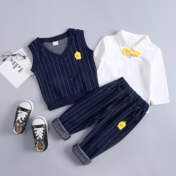 Spring Autumn Children Baby Boys Cotton Clothes Stripe Duck Vest T Shirt Pants 3pcs/Sets Toddler Clothing Infant Casual Suits