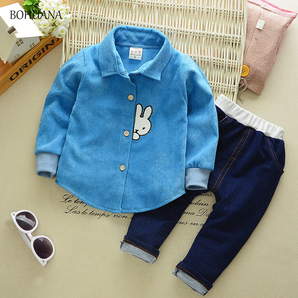 2018 New Spring Autumn Baby Boys Clothes Sets Corduroy Infant Rabbit Lapel Cotton Shirt Pants Male Children Kids Casual Suits