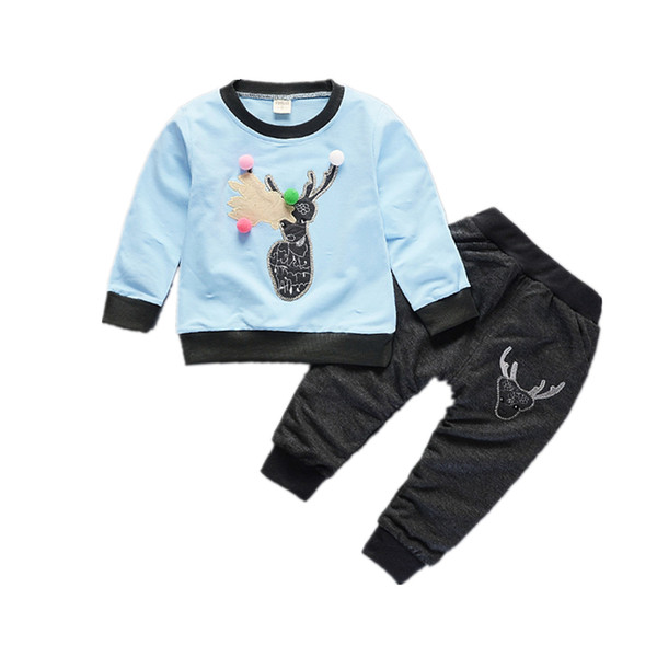 2018 Fashion Children Boys Girls Clothing Sets Cartoon Deer T-shirt Pants 2Pcs/Sets Baby Spring Autumn Clothes Toddler Tracksuit