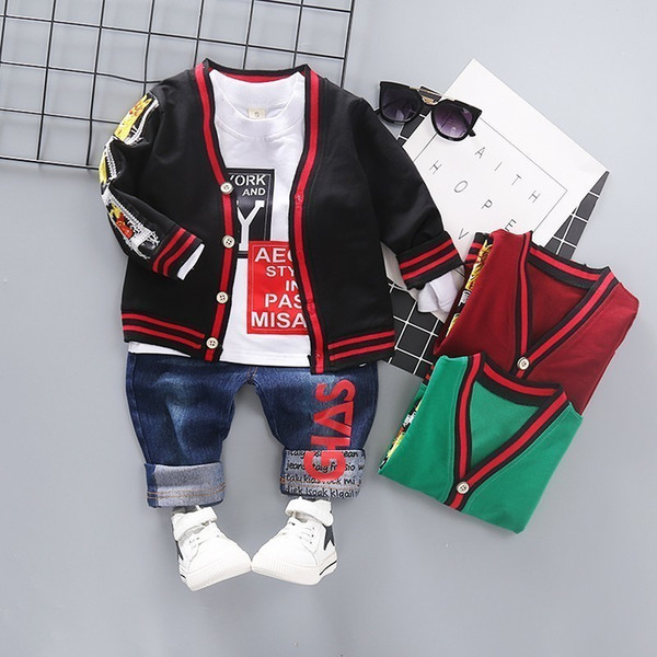 Spring Autumn Children Girls Boys Cotton Clothing Baby Jacket T-shirt Jeans 3pcs/set Kids Fashion Casual Leisure Suits